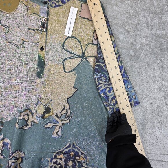 3Potato Dress Womens Medium Green Blue Abstract Floral Print Tunic Pockets Boho - Picture 6 of 14